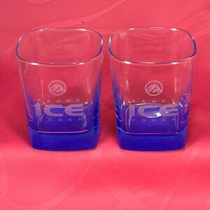 pair of Bannff ICE VODKA square whisky glasses